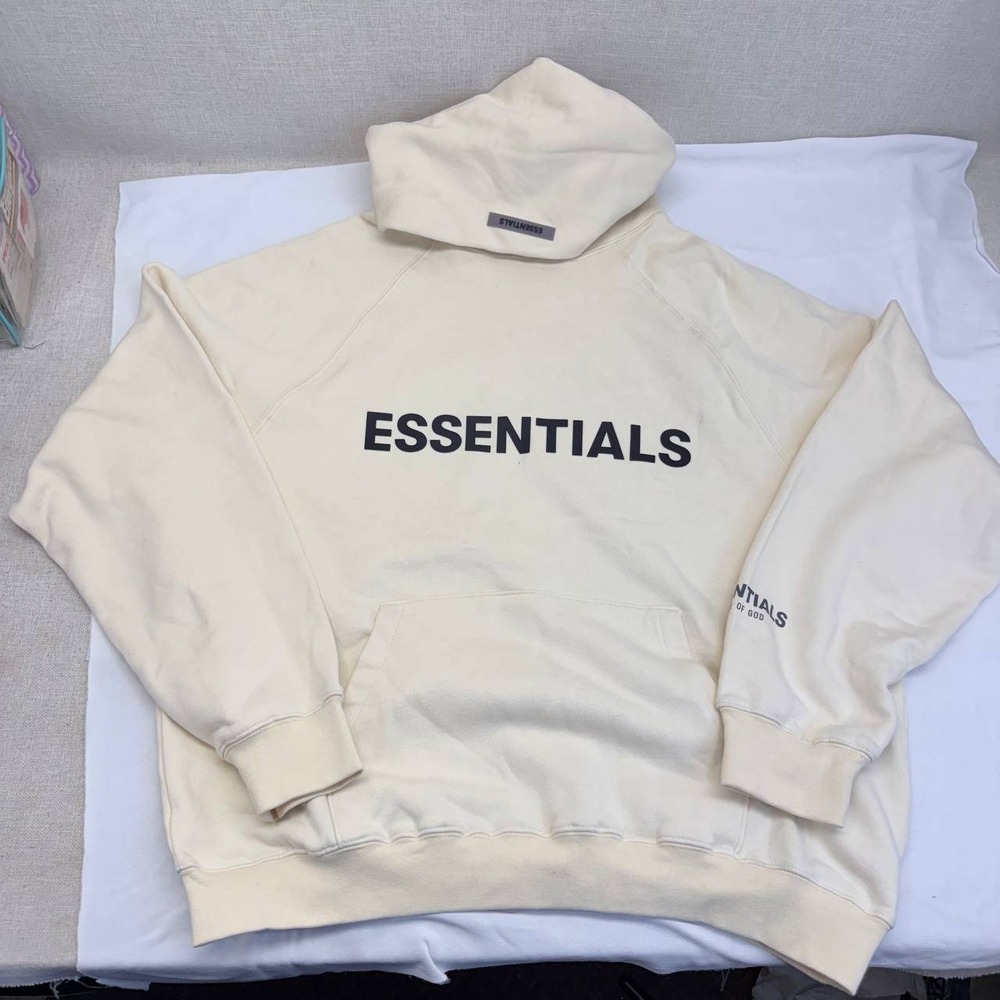 Fear of God Essentials Hoodie Cream Buttercream Logo Large Mens Streetwear